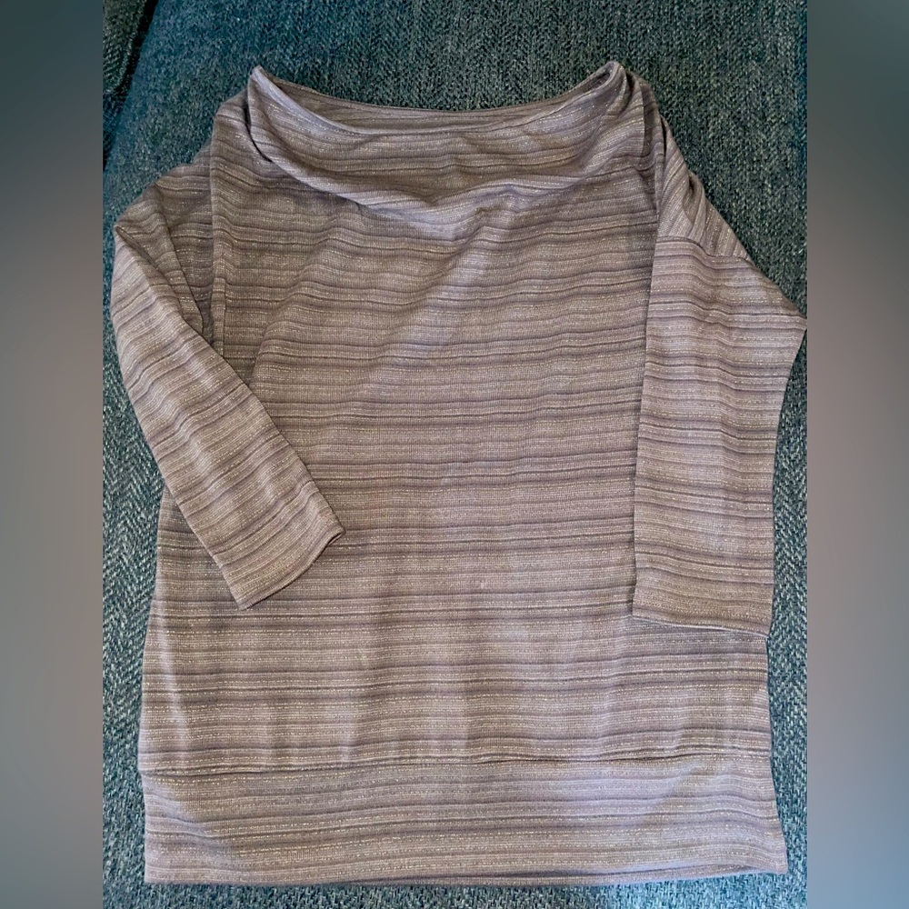 Sonoma Taupe striped blouse sz small